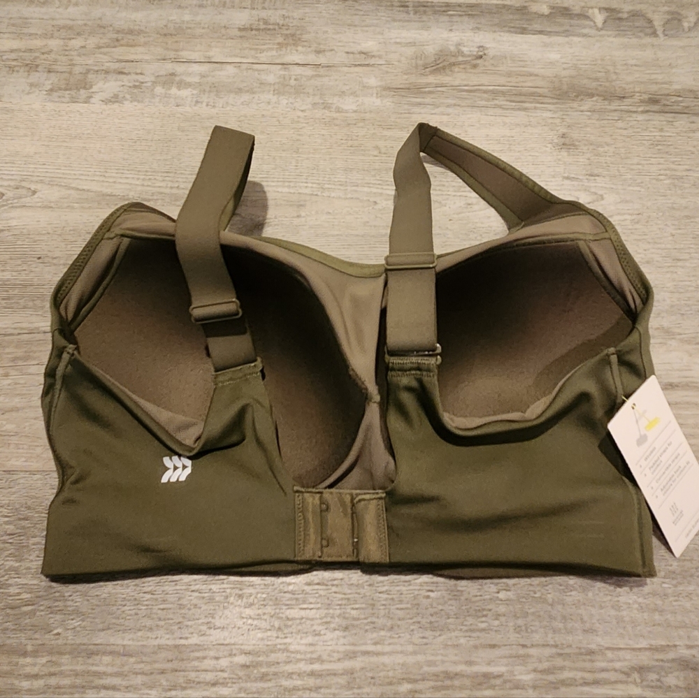 Olive green high impact sports bra.